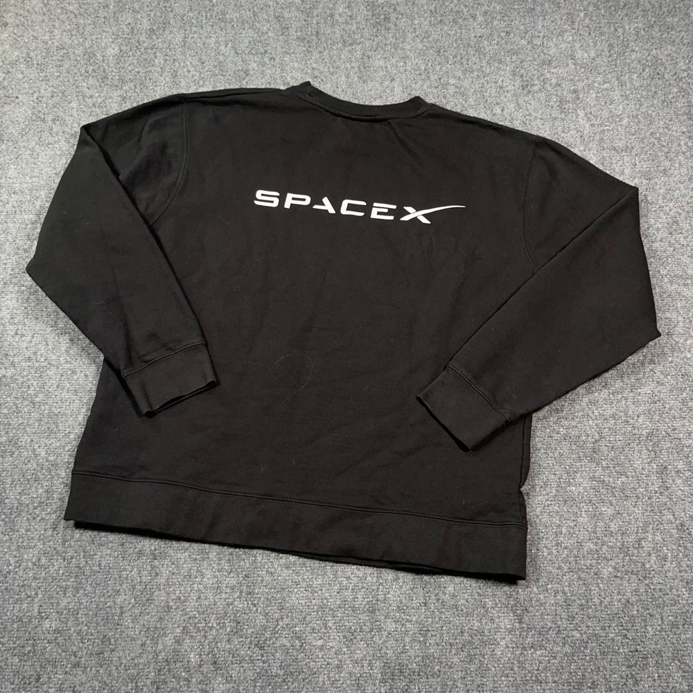 SpaceX Official Logo Crewneck Sweatshirt Mens XL Fleece Pullover Black Elon Musk